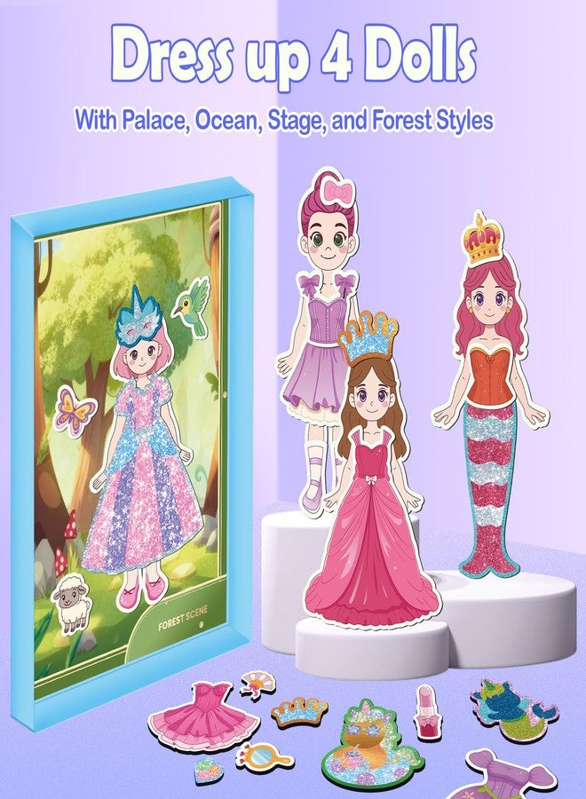 SOOVSY Magnetic Dress Up Dolls Girls Toys, Princess Mermaid Fairy Ballerina Unicorn Foil Art Craft Fun Kits with 4 Dress Up Dolls, 107 Magnets with Glow Edges, Travel Toys Games Gift for Kids 3 4 5 6 7 8 9 - Image 3